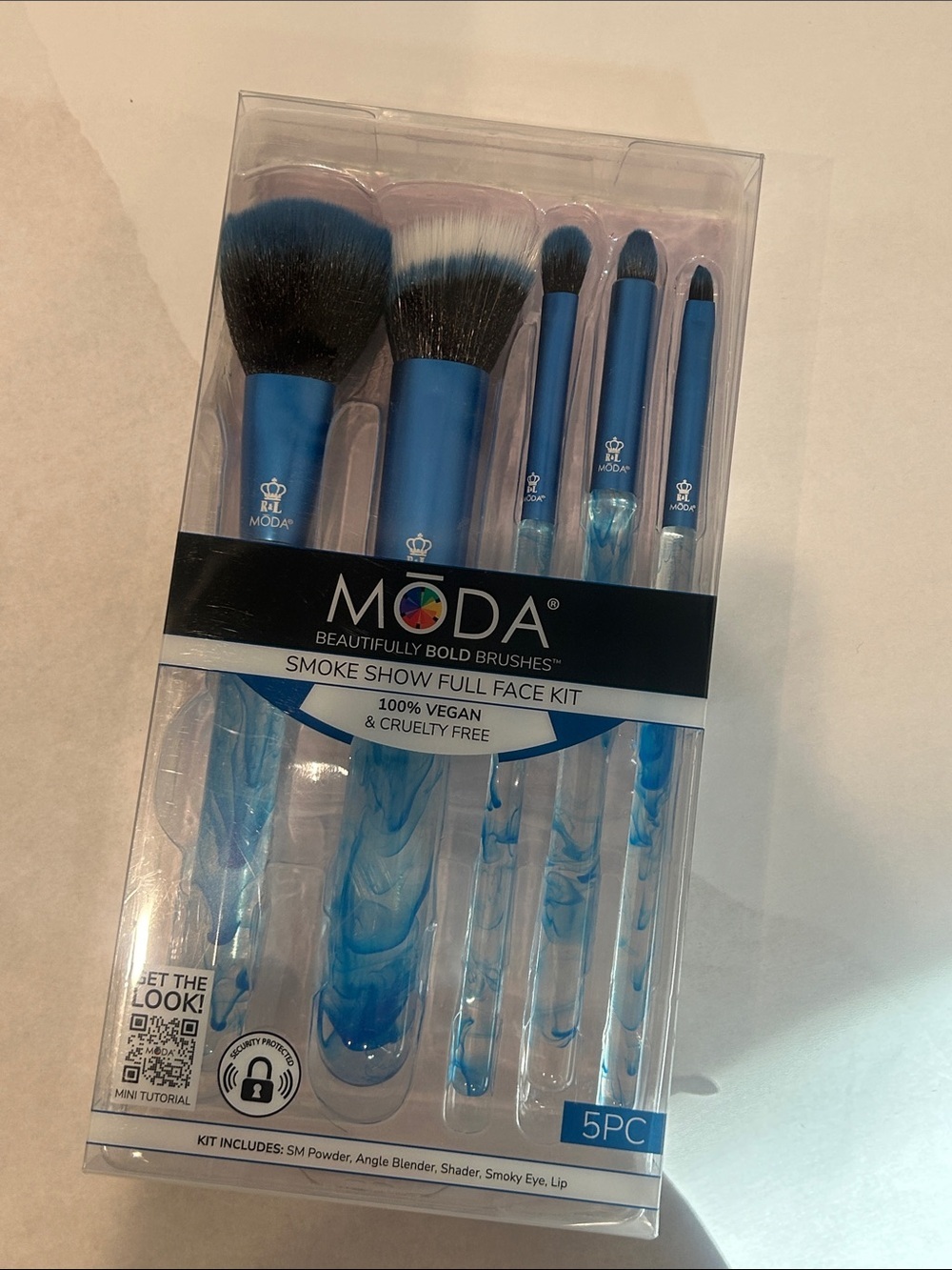 Moda 5-Piece Full Face Brush Kit Blue Marble Handles smoke show new in box